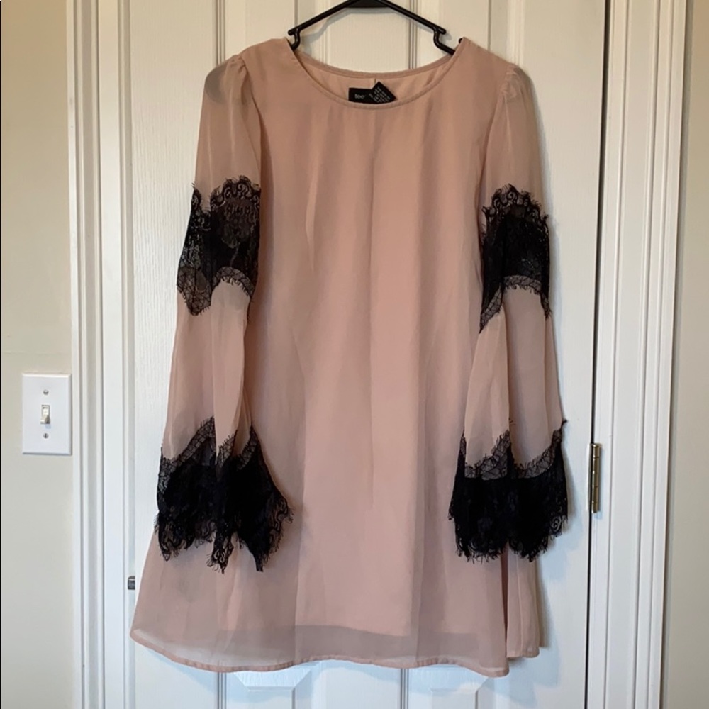 Sheer Dress with Lace Bell Sleeves